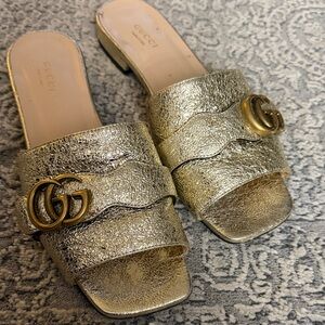 Gucci Authentic Women's Metallic Gold slides size 38